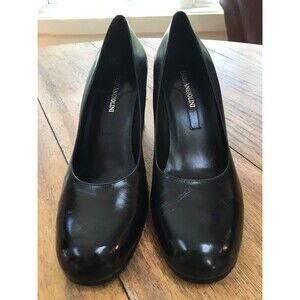 Enzo Angiolini Women's Eaelise Black Leather Pumps/Stacked High Heels Size 7-New